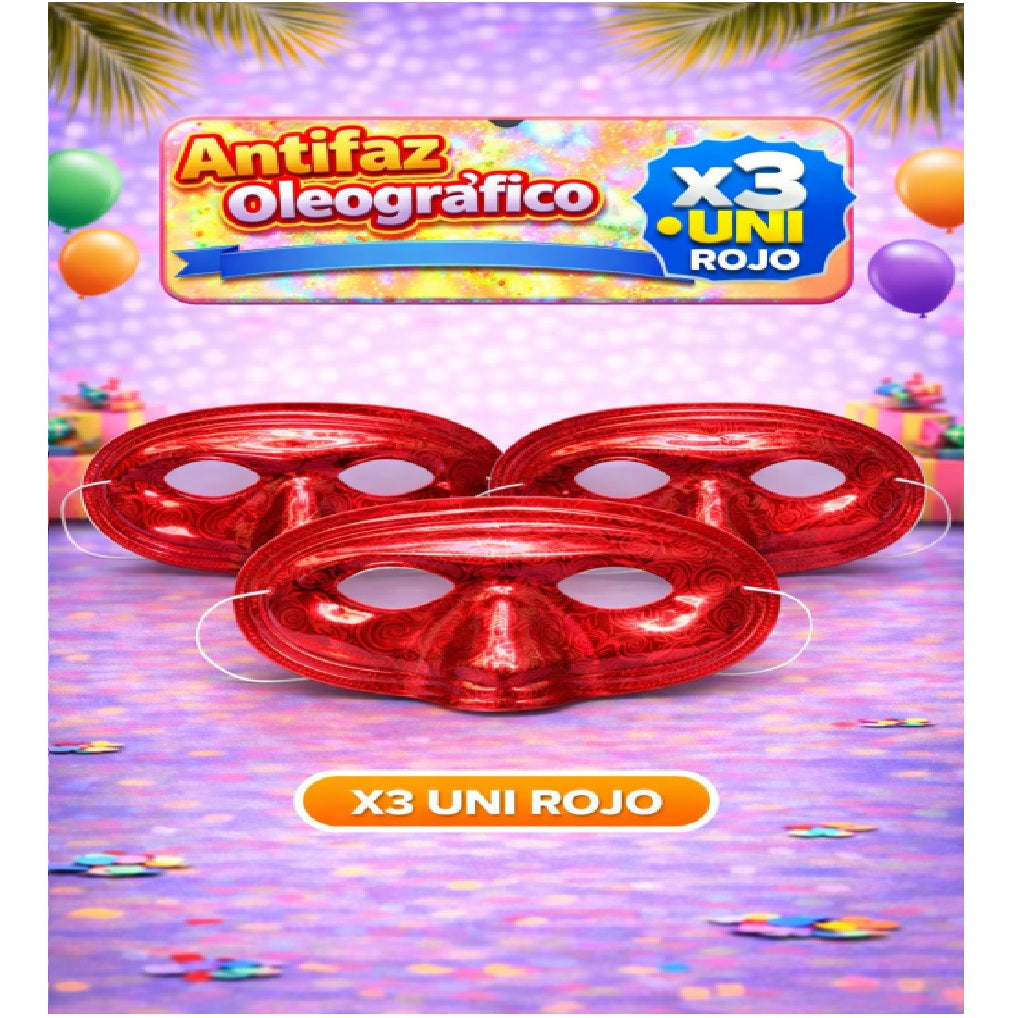 Antifaz Oleográfico x3 - Accesorio Fiesta y Disfraz