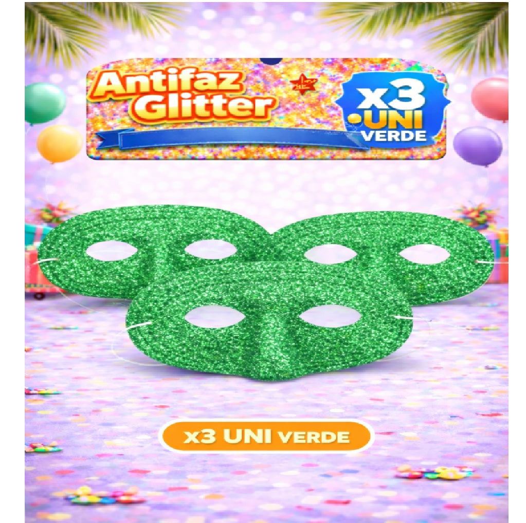 Antifaz Glitter x3 - Accesorio Fiesta y Disfraz