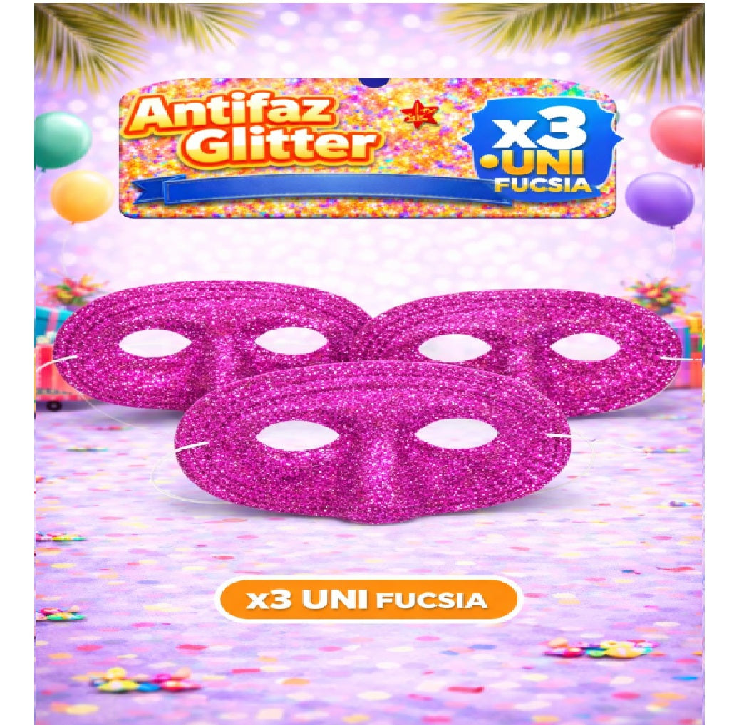 Antifaz Glitter x3 - Accesorio Fiesta y Disfraz