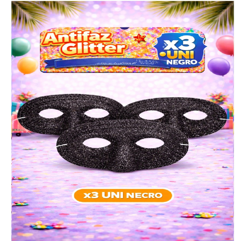 Antifaz Glitter x3 - Accesorio Fiesta y Disfraz