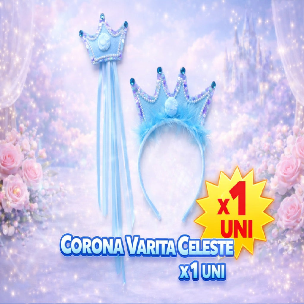 Set Corona y Varita Celeste – Accesorios de Princesa para Cumpleaños