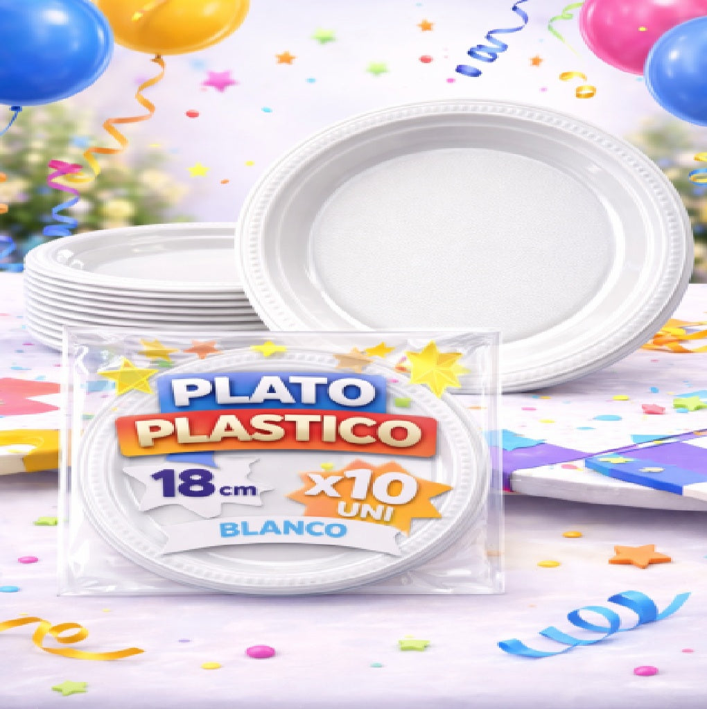 Platos Plásticos 18 cm x10 Unidades – Platos para Fiesta y Cumpleaños