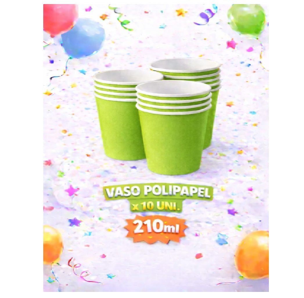 Vaso Polipapel x 10 Colores 210 ML