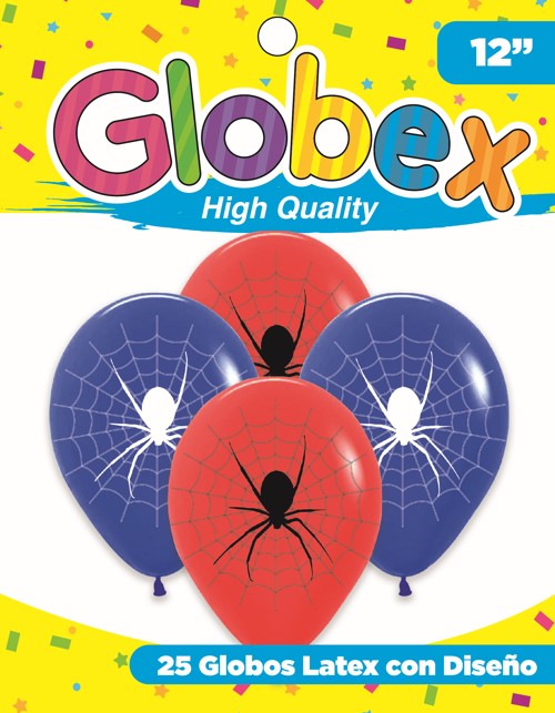 Globo 12" Colores Solidos Impresos x 25 Und Araña x 25