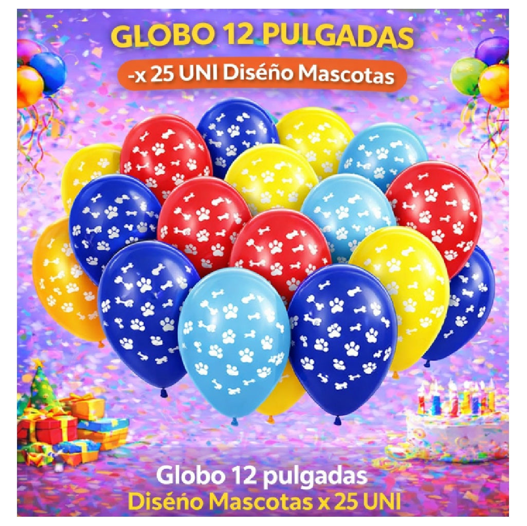 Globos 12" Colores Sólidos Impresos x 25 Und - Decoración Cumpleaños y Fiesta