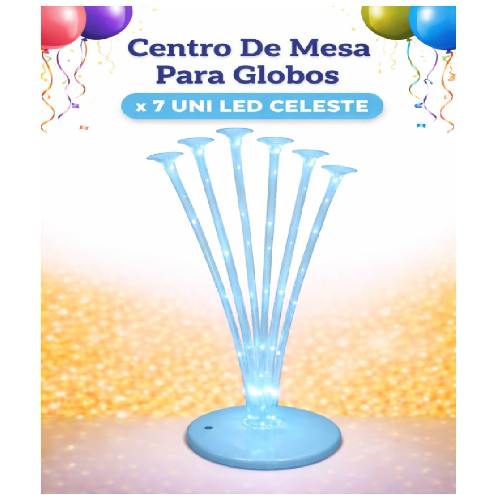 Centro de Mesa para Globos x7 LED Celeste - Base Decorativa para Globos