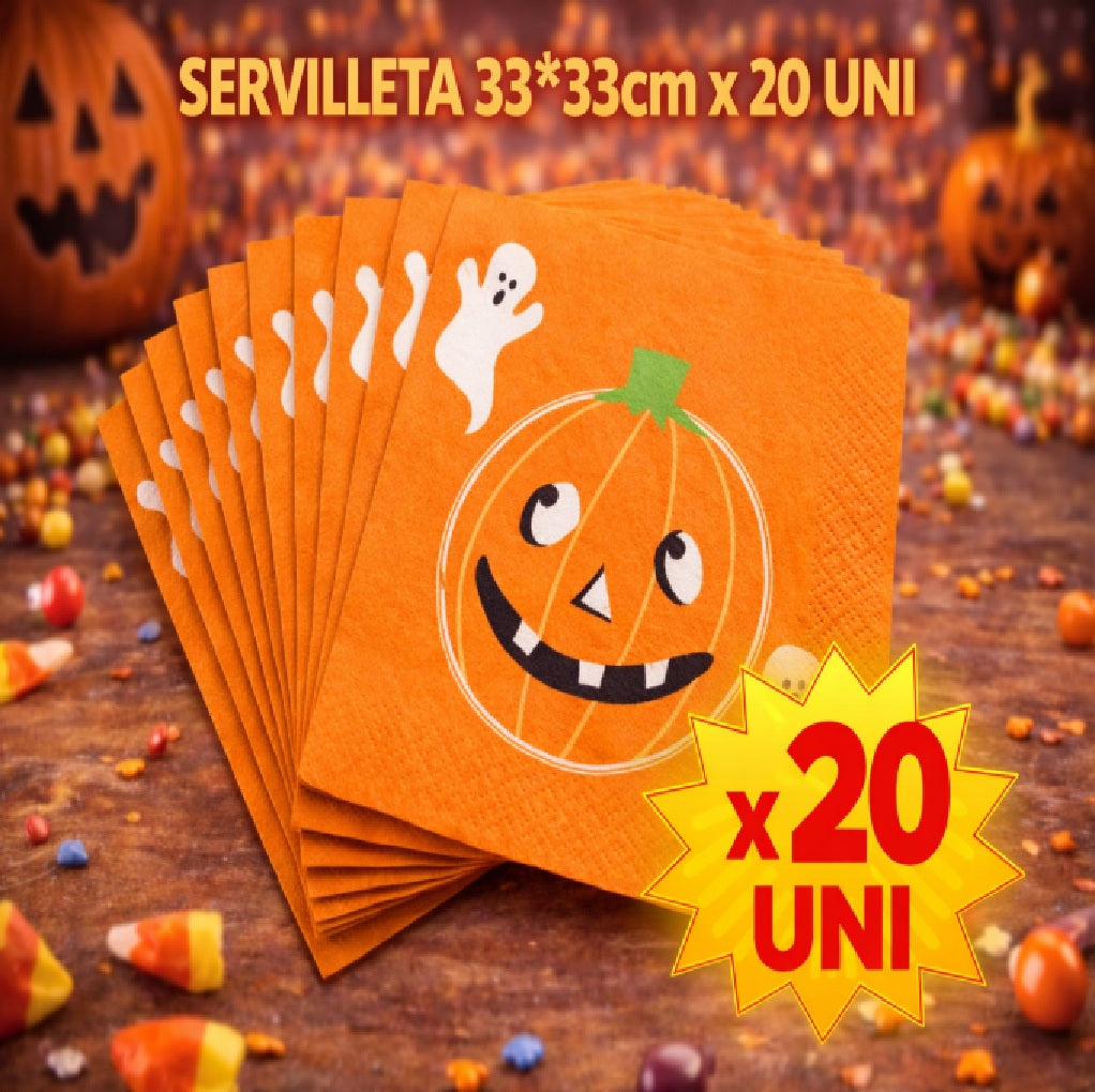 Servilleta 33 x 33 cm x 20 Unidades Calabaza – Servilletas Halloween