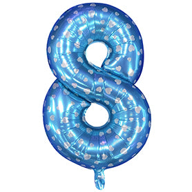 Globo Número Foil Azul Polka con Corazones 26" – Decoración de Cumpleaños