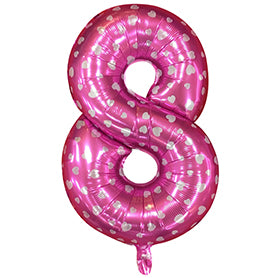 Globo Número Foil Rosa Polka con Corazones 26" – Decoración de Cumpleaños