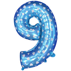 Globo Número Foil Azul Polka con Corazones 32" – Decoración de Cumpleaños