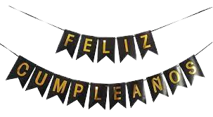 Guirnaldas Feliz Cumpleaños Banderin F/C Fondo Negro & Letra Oro