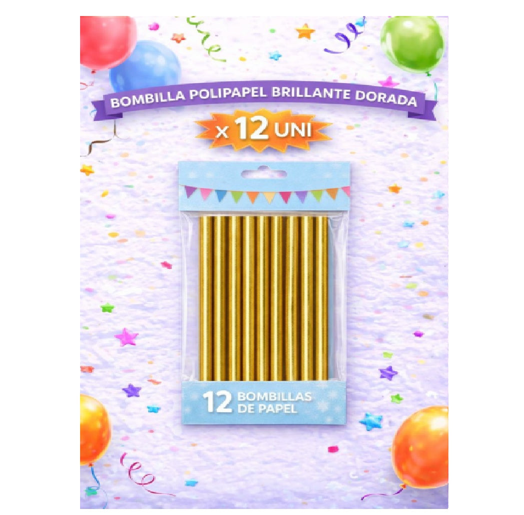 Bombilla Polilpapel Brillantes Colores x 12 Und