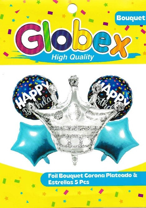 Sets De Bouquets Foil Bouquet Corona Plateado & Estrellas 5 Pcs