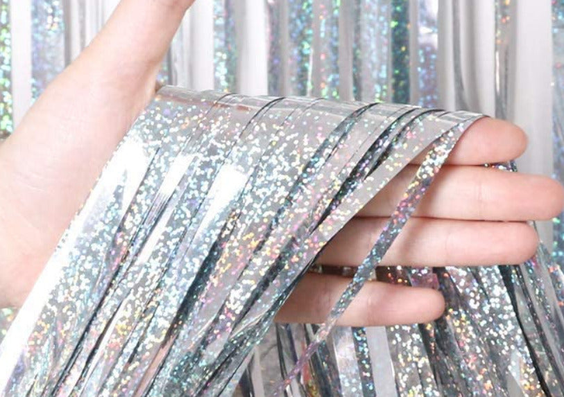 Cortinas Metalicas 200 x 100 cm Colores Glitter Plata Glitter