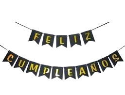 Guirnaldas Feliz Cumpleaños Banderin F/C Fondo Negro & Letra Oro Glitter