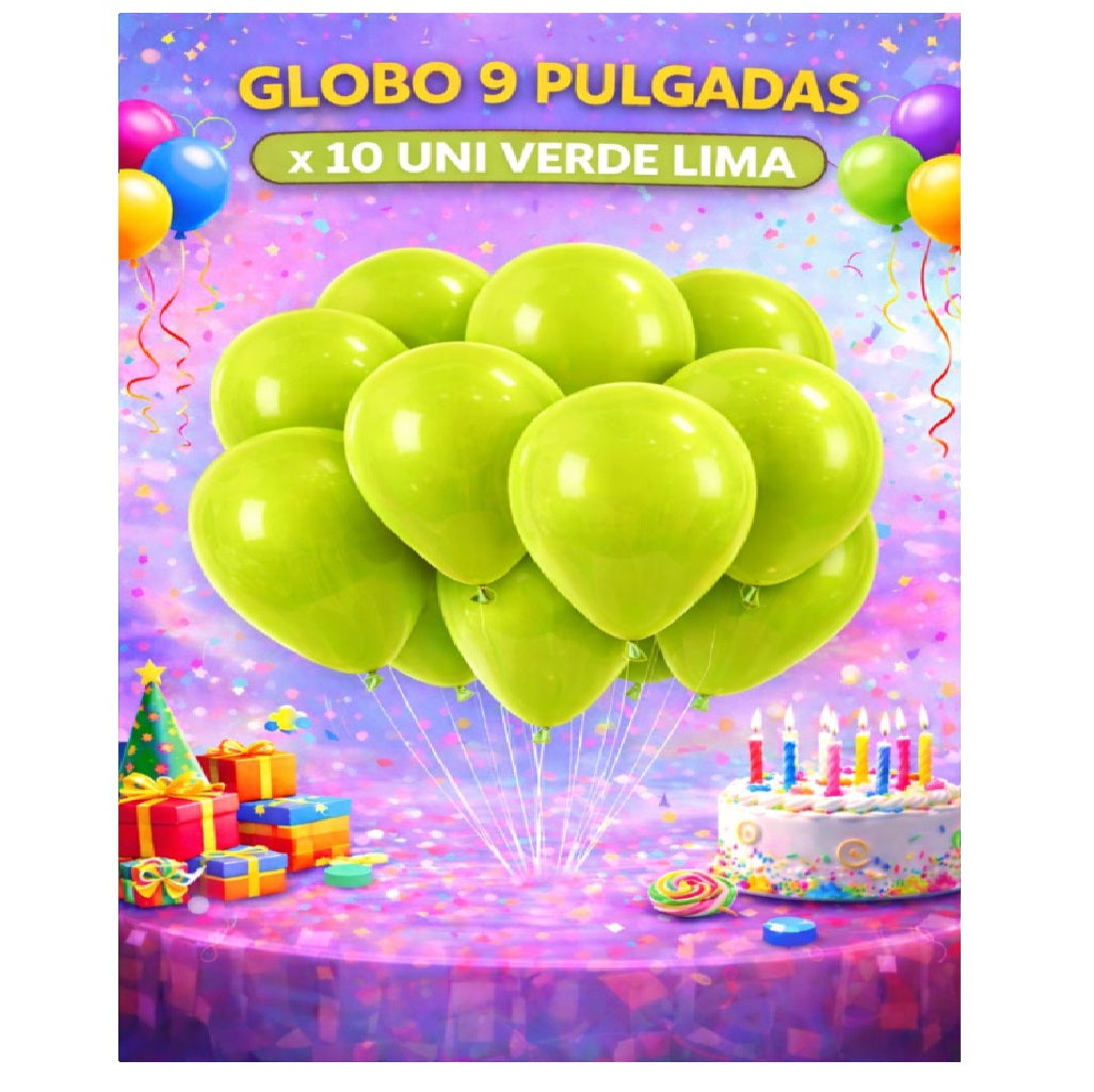 Globo 9" Colores Sólidos x10 - Globos de Látex para Decoración
