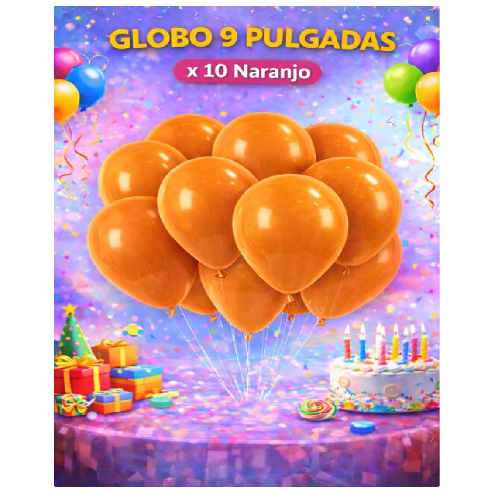 Globo 9" Colores Sólidos x10 - Globos de Látex para Decoración