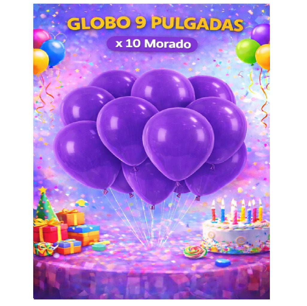 Globo 9" Colores Sólidos x10 - Globos de Látex para Decoración