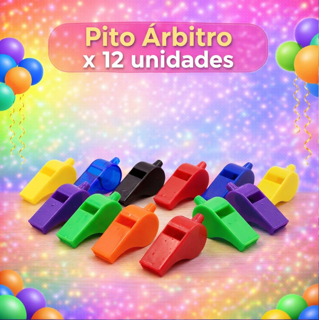 Pito Árbitro x12 Uni – Silbatos Deportivos para Cumpleaños, Cotillón y Bolsas Sorpresa