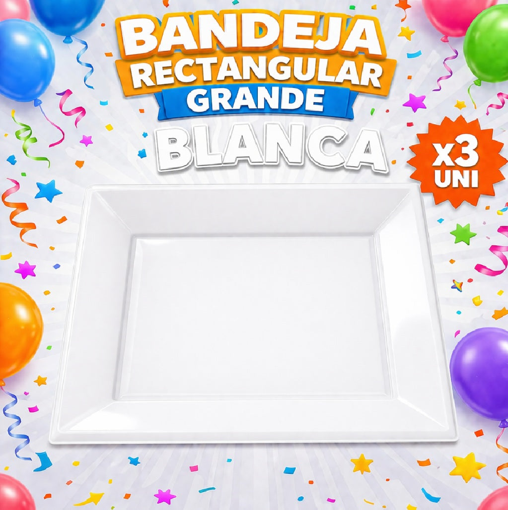 Bandejas Rectangulares Grandes x3 – Bandeja para Snacks, Dulces y Mesa Candy Bar de Cumpleaños