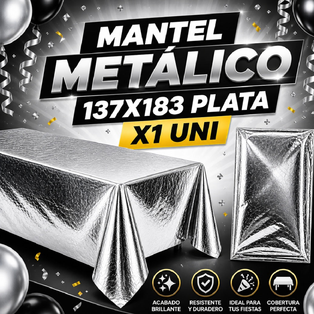 Mantel Metálico 137 x 183 cm – Decoración Fiesta, Cumpleaños y Cotillón
