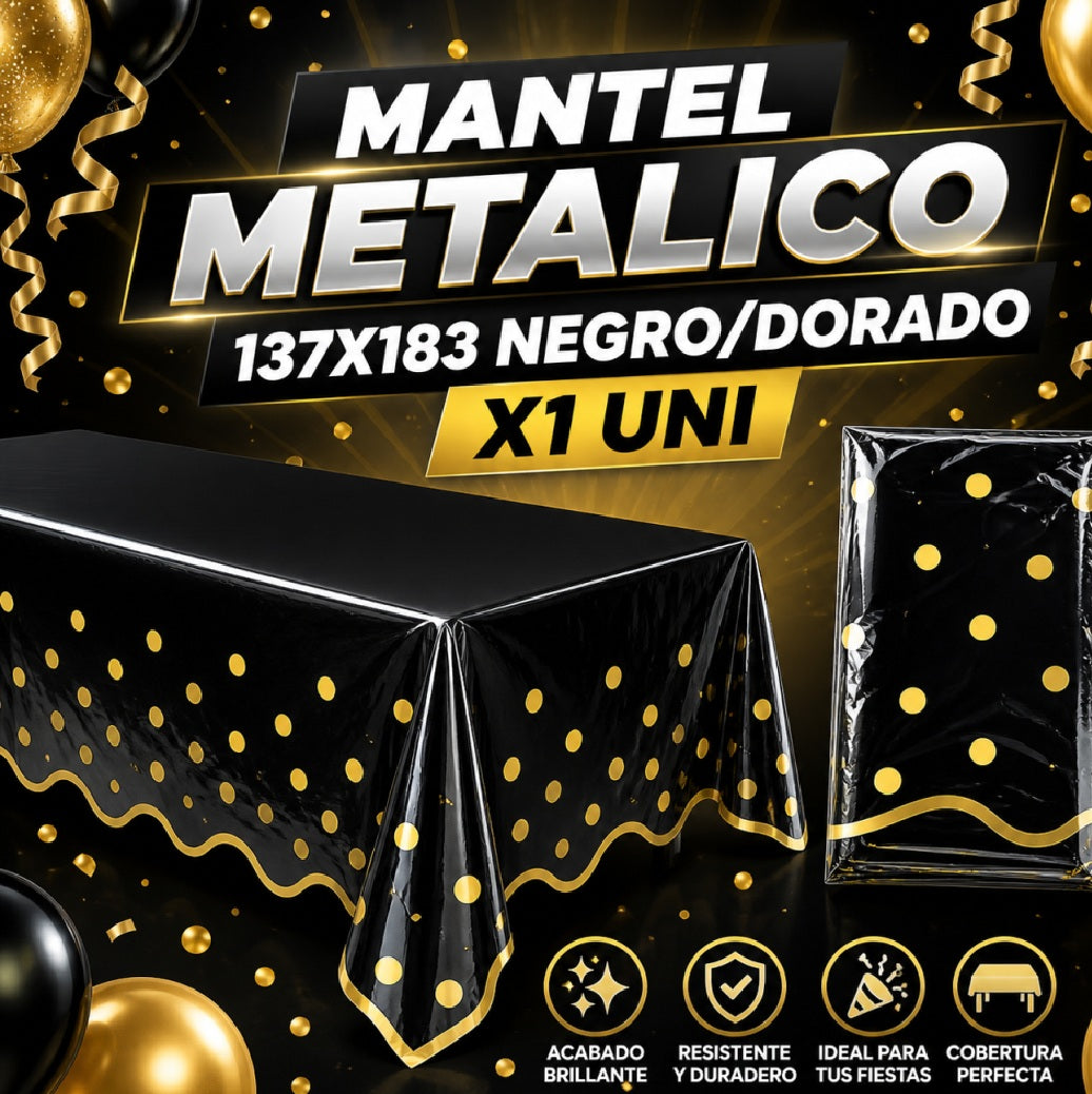 Mantel Metálico 137 x 183 cm – Decoración Fiesta, Cumpleaños y Cotillón