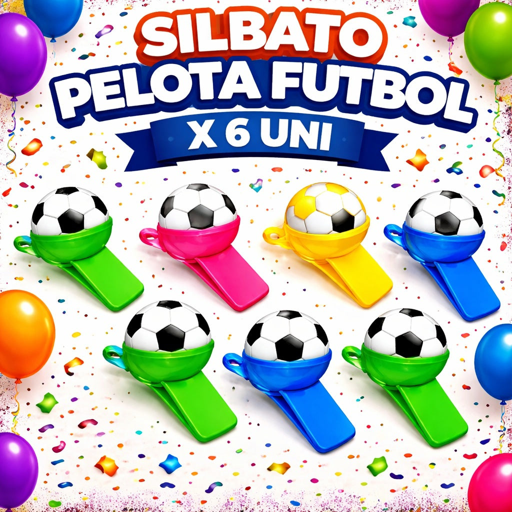 Silbato Pelota Fútbol x6 Uni – Silbatos Infantiles Temática Fútbol para Cumpleaños y Cotillón