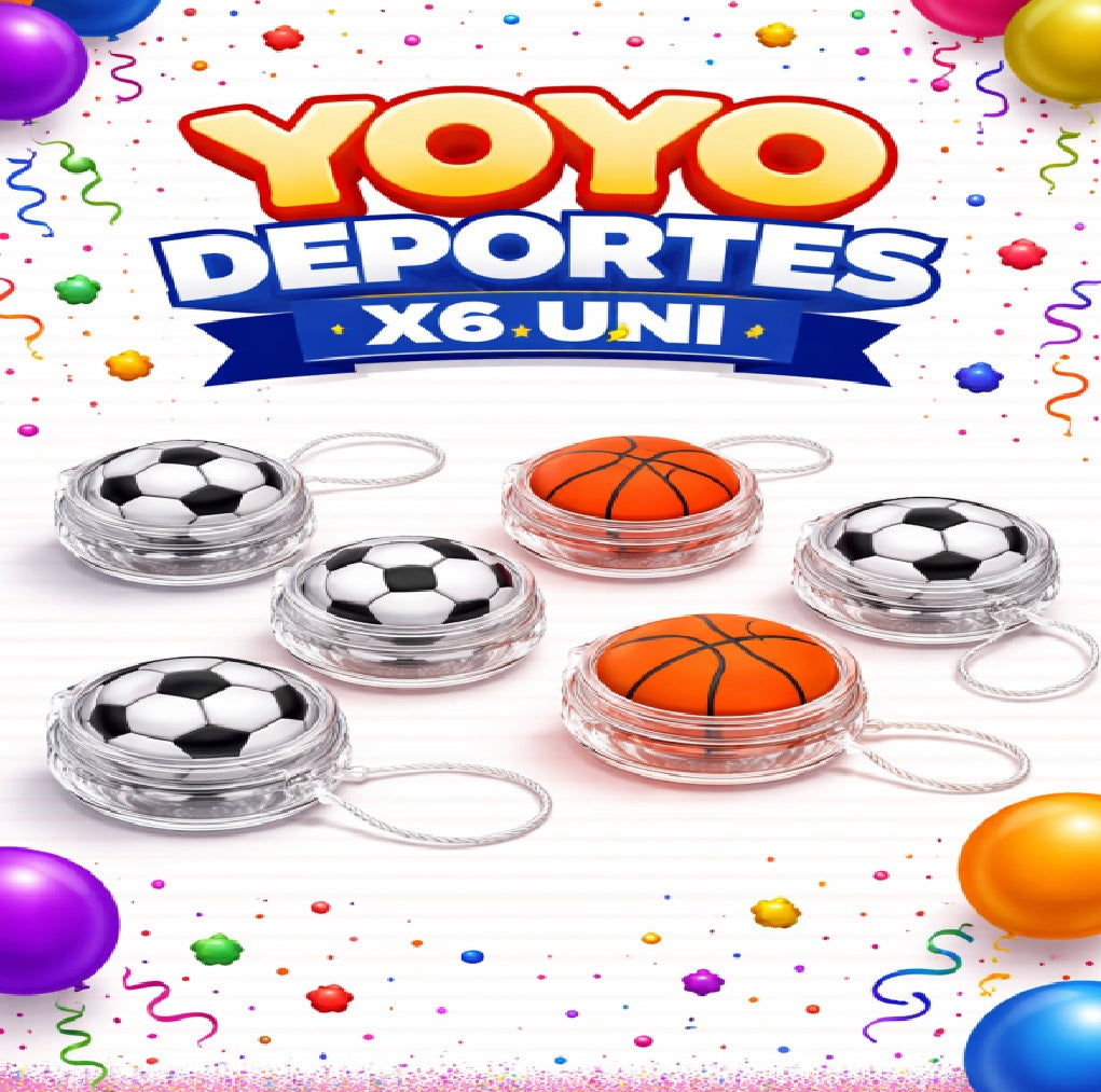 Yoyo Deportes x6 Uni – Yoyos Infantiles Temática Deportiva para Cumpleaños y Bolsas Sorpresa