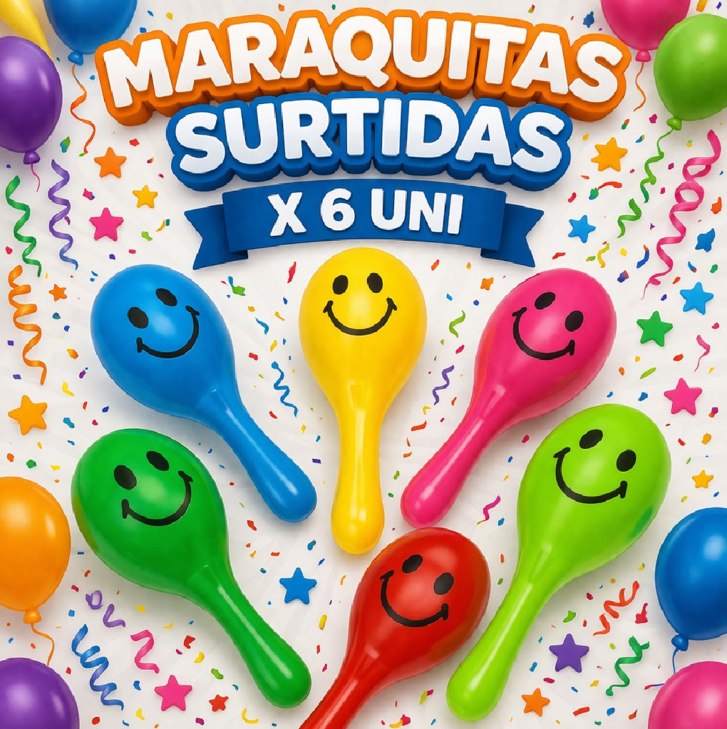 Maraquitas Surtidas x6 Uni – Juguetes Musicales para Cumpleaños Infantil, Cotillón y Bolsas Sorpresa