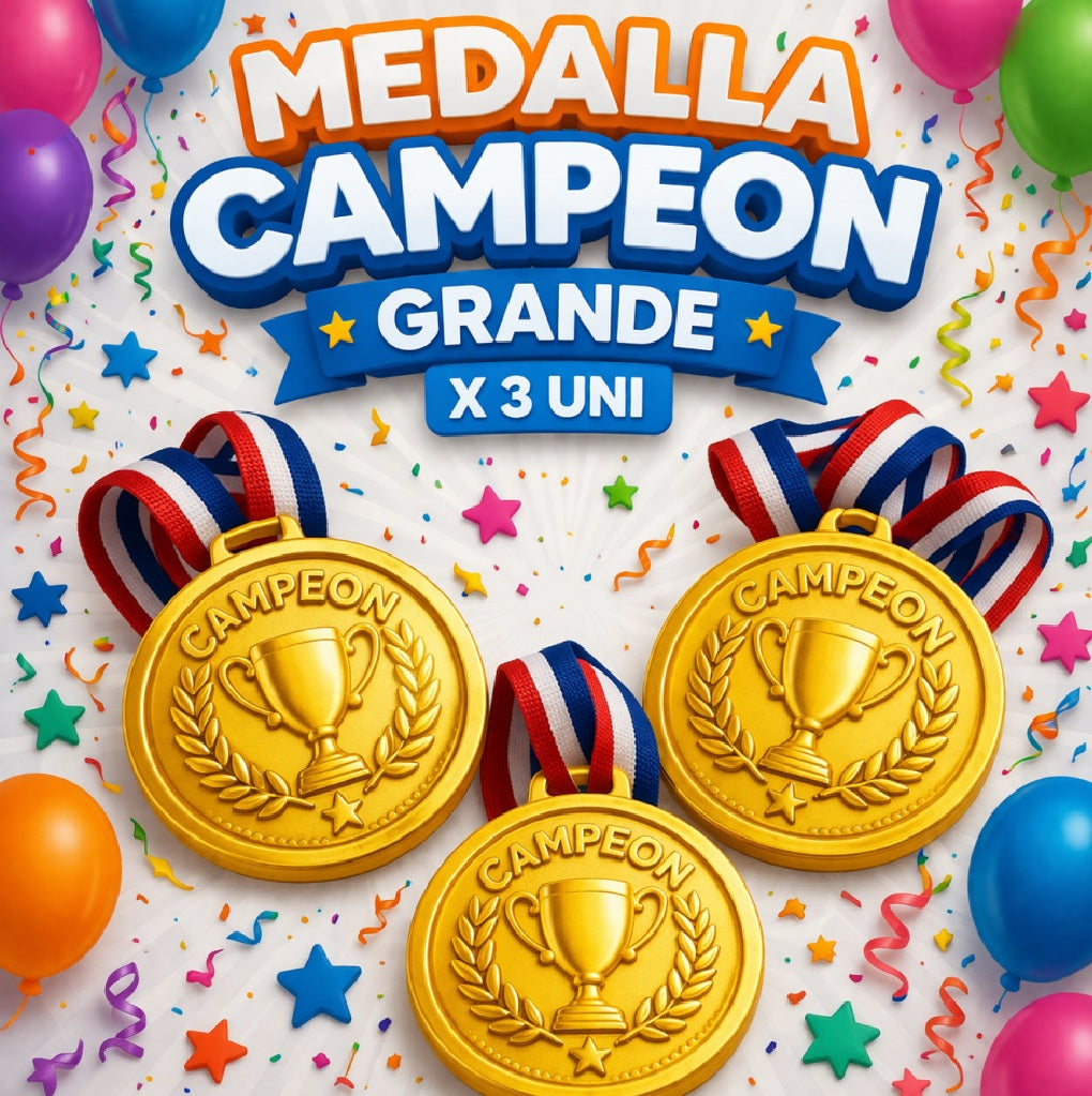 Medalla Campeón Grande x3 Uni – Medallas para Cumpleaños Infantil, Premios y Fiestas Temáticas
