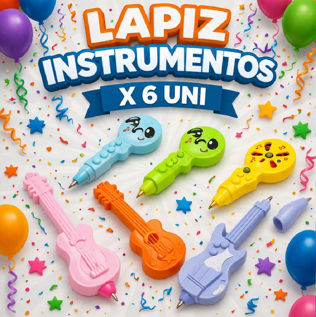 Lápiz Instrumentos x6 Uni – Lápices de Colores para Niños, Bolsas Sorpresa y Cumpleaños Infantil
