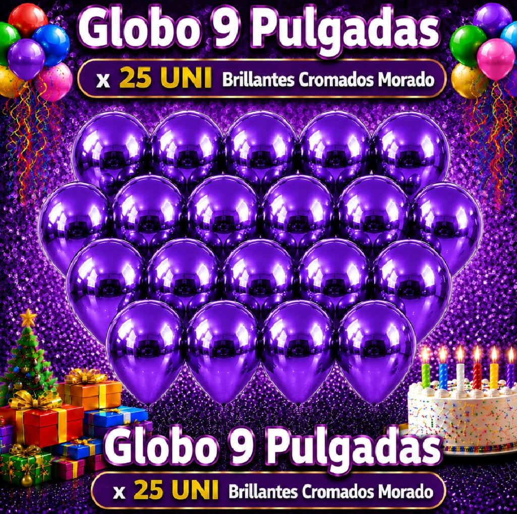 Globos 9 Pulgadas Chrome x25 - Globos de Fiesta