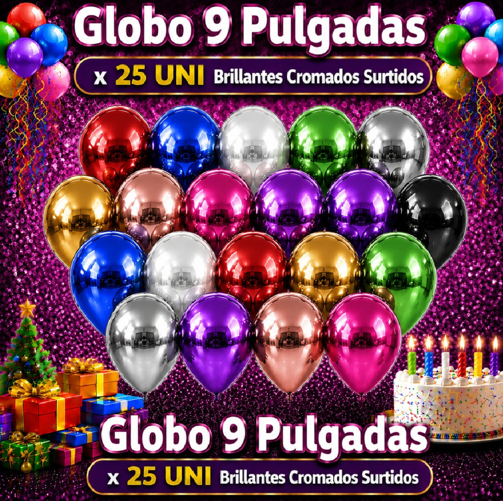 Globos 9 Pulgadas Chrome x25 - Globos de Fiesta