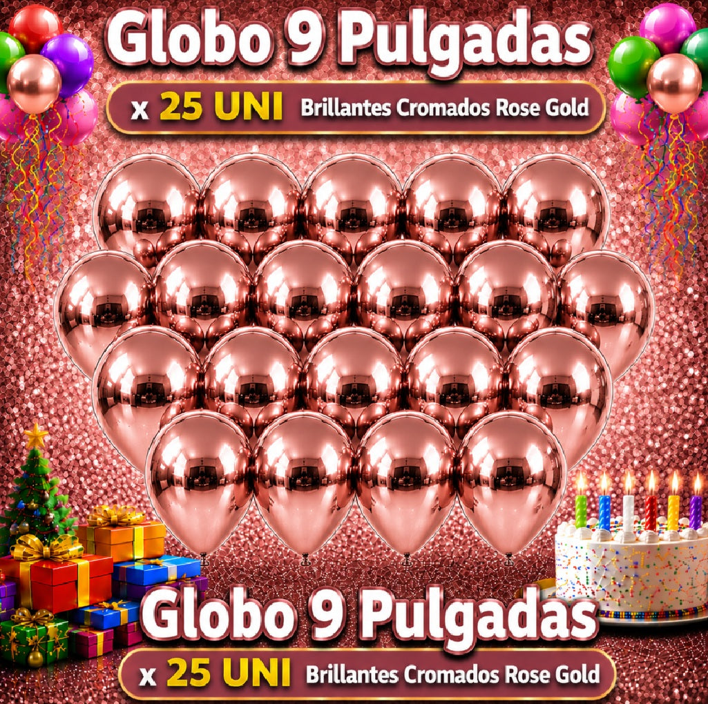 Globos 9 Pulgadas Chrome x25 - Globos de Fiesta