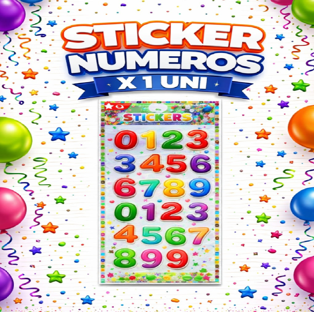 Sticker Números x1 Uni – Stickers Infantiles de Números para Cumpleaños, Bolsas Sorpresa y Actividades