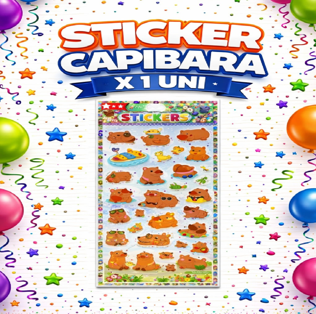 Sticker Capibara x1 Uni – Stickers Infantiles de Capibara para Cumpleaños, Bolsas Sorpresa y Regalos