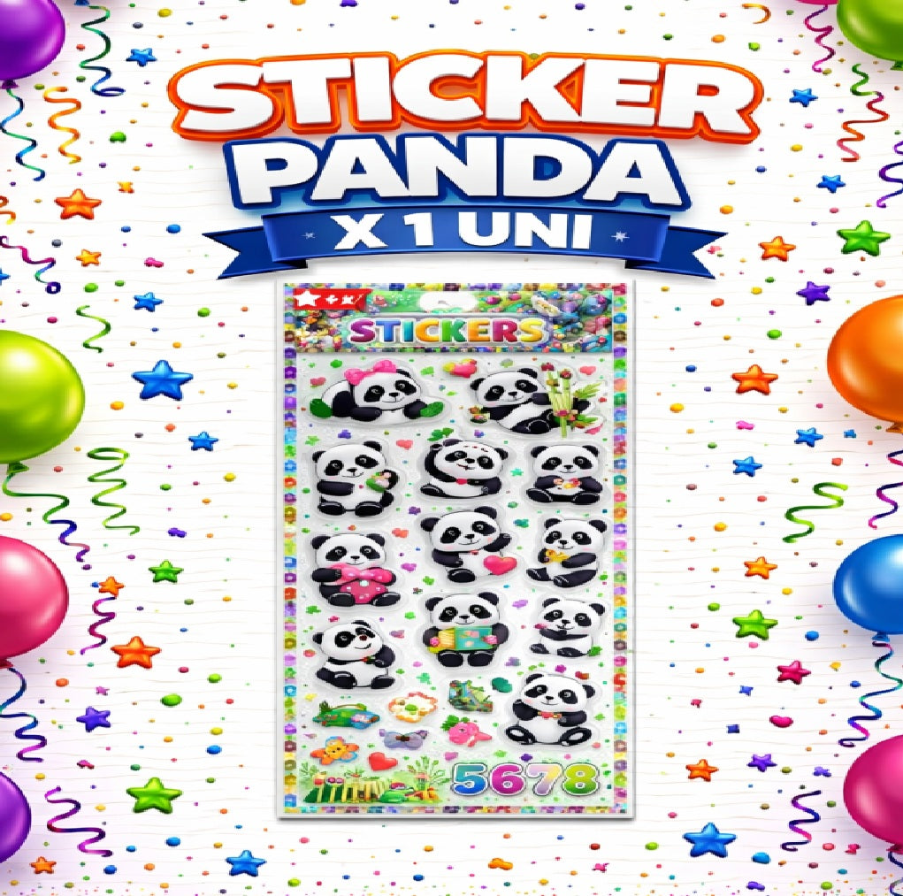 Sticker Panda x1 Uni – Stickers Infantiles de Panda para Cumpleaños, Bolsas Sorpresa y Regalos